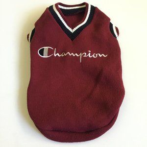 Dog Clothes Burgundy Knit V Neck Champion Embroidered Size Large